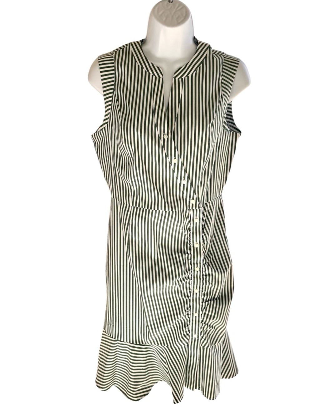 Bar III Green and White Striped Sleeveless Midi Dress